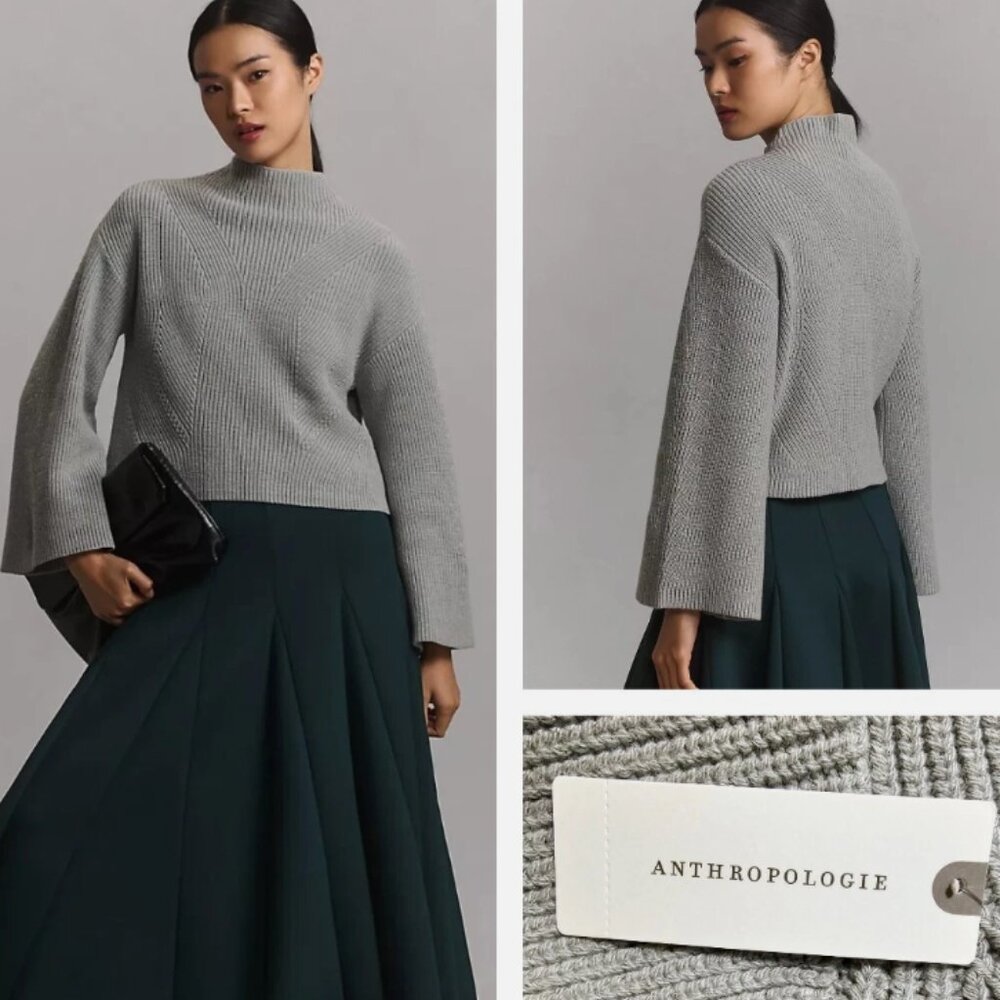 Brand New The Katey Mock-Neck Bell-Sleeve Sweater by Maeve